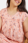 Zivame Pretty Florals Woven Full Length Nightdress - Peach Parfait — thumbnail 5